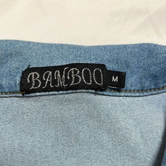 Y2K Denim Romper Jumpsuit Shorts Sleeveless Stretch Button Up Collared Size M - Picture 4 of 14